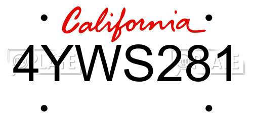 4YWS281 California License Plate