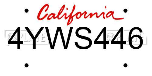 4YWS446 California License Plate