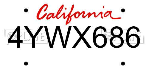 4YWX686 California License Plate