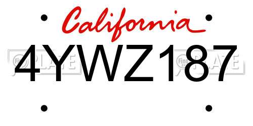 4YWZ187 California License Plate
