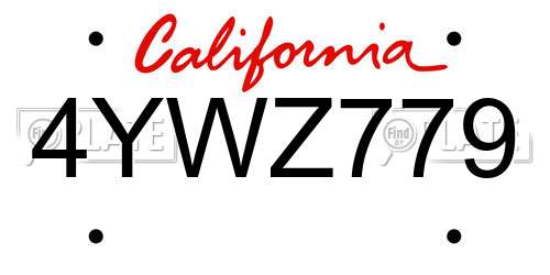 4YWZ779 California License Plate