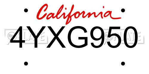 4YXG950 California License Plate