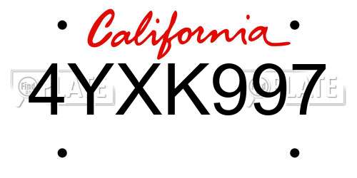 4YXK997 California License Plate