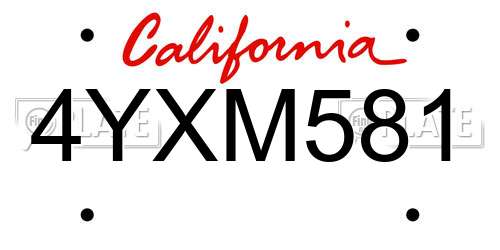 4YXM581 California License Plate