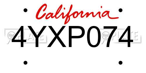 4YXP074 California License Plate
