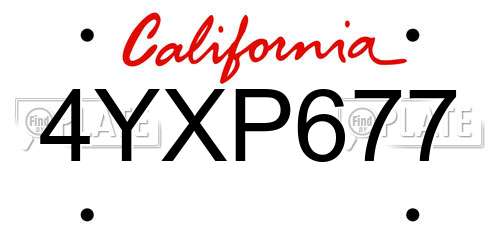 4YXP677 California License Plate