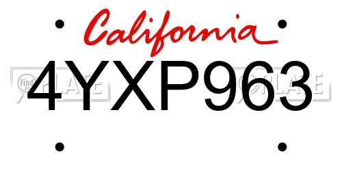 4YXP963 California License Plate