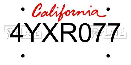 4YXR077 California License Plate