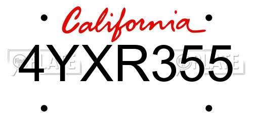 4YXR355 California License Plate