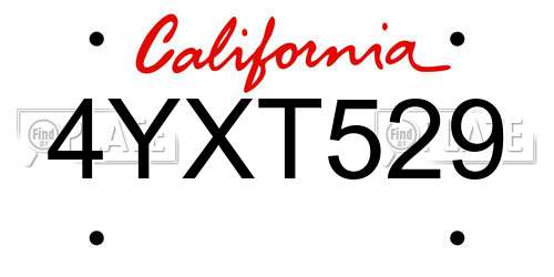 4YXT529 California License Plate