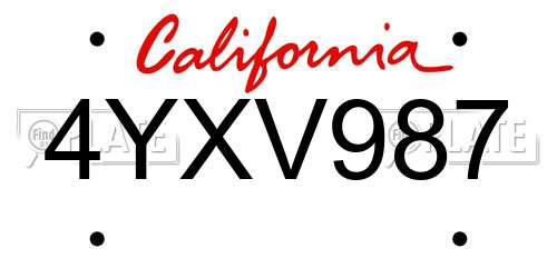 4YXV987 California License Plate