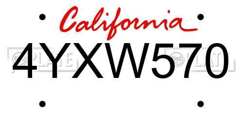 4YXW570 California License Plate