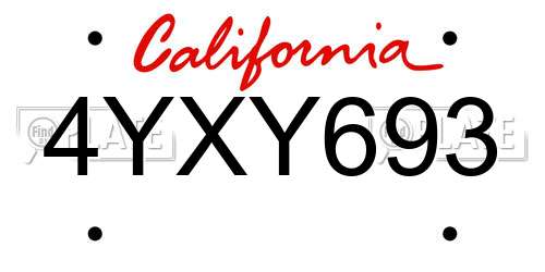 4YXY693 California License Plate