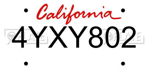 4YXY802 California License Plate