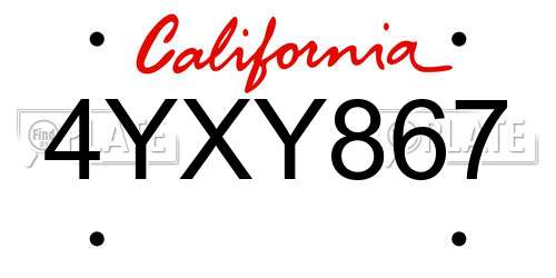 4YXY867 California License Plate