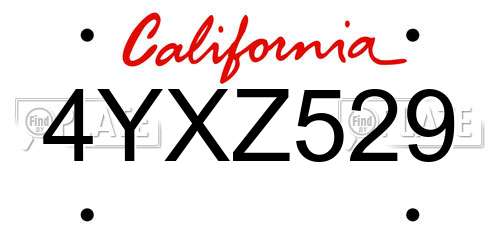 4YXZ529 California License Plate