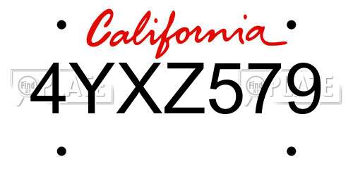 4YXZ579 California License Plate