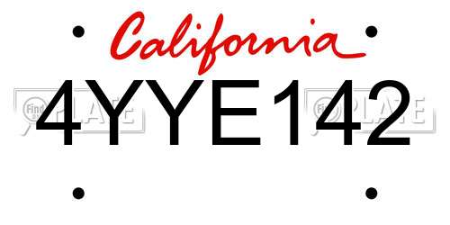 4YYE142 California License Plate