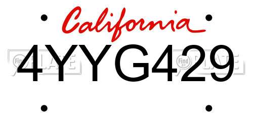 4YYG429 California License Plate