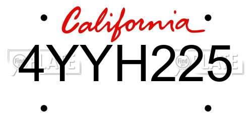4YYH225 California License Plate