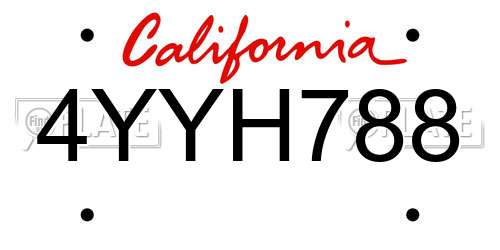 4YYH788 California License Plate