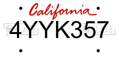 4YYK357 California License Plate