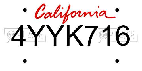 4YYK716 California License Plate
