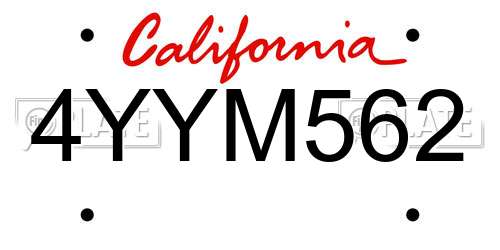 4YYM562 California License Plate