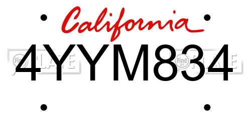 4YYM834 California License Plate