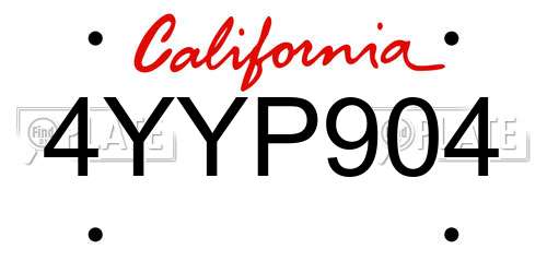 4YYP904 California License Plate