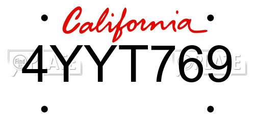 4YYT769 California License Plate