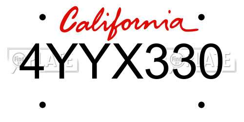 4YYX330 California License Plate