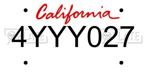 4YYY027 California License Plate