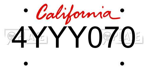 4YYY070 California License Plate