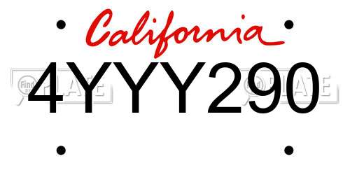 4YYY290 California License Plate