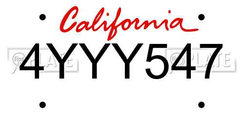 4YYY547 California License Plate