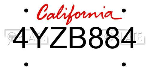 4YZB884 California License Plate