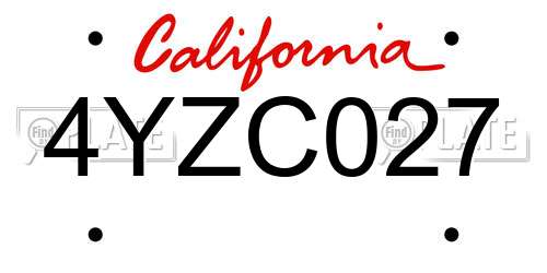 4YZC027 California License Plate