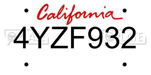 4YZF932 California License Plate
