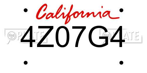 4Z07G4 California License Plate