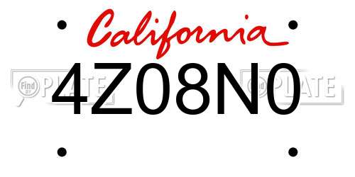 4Z08N0 California License Plate