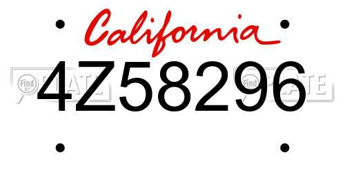 4Z58296 California License Plate