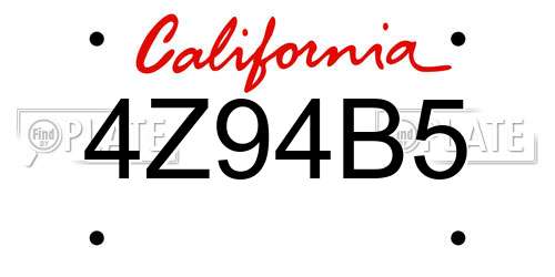 4Z94B5 California License Plate