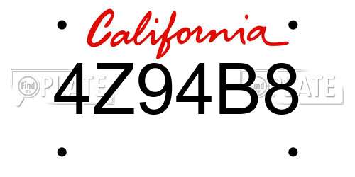 4Z94B8 California License Plate