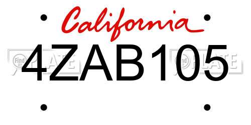 4ZAB105 California License Plate