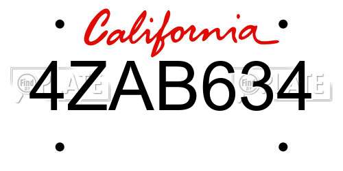 4ZAB634 California License Plate