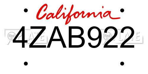 4ZAB922 California License Plate