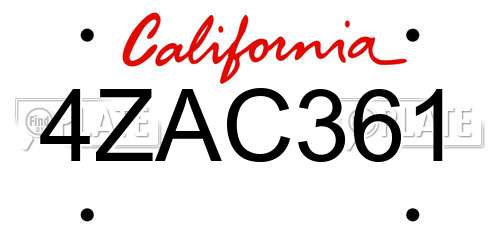 4ZAC361 California License Plate