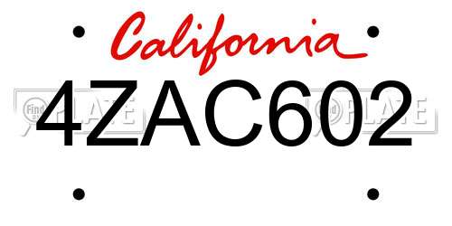 4ZAC602 California License Plate