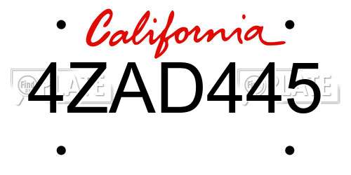 4ZAD445 California License Plate